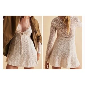 NWT Free People Petra Mini Dress Ivory Medium Long Sleeve Lace